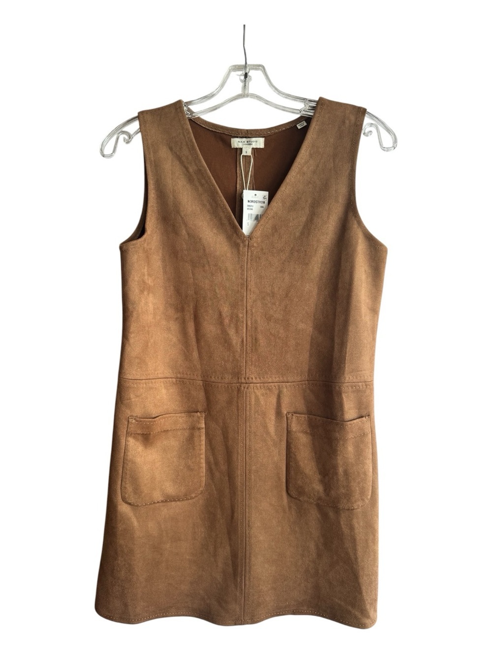 Max Studio Ultra-suede Jumper Vicuña Brown Mod 60s A-Line Pinafore Size Small - Picture 2 of 10
